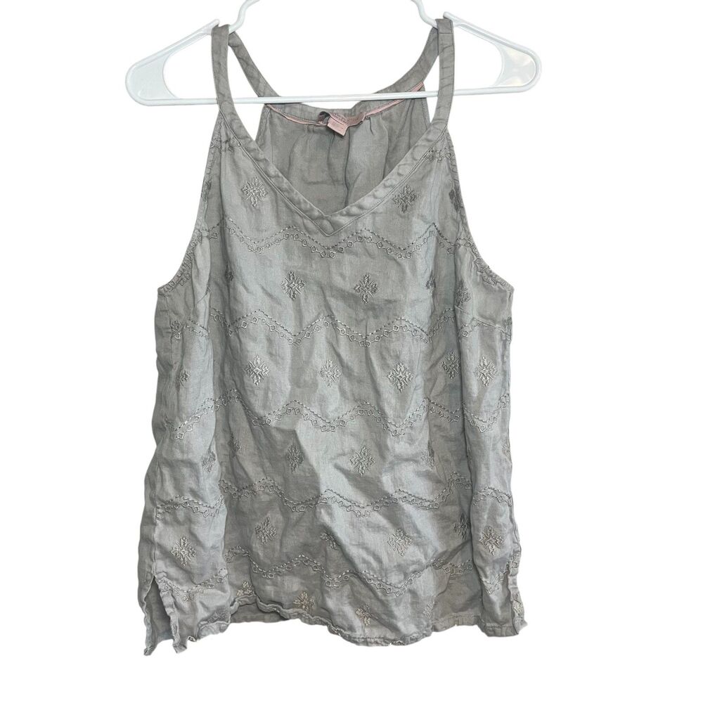 Saint Tropez West Top Embroidered Geometric Coastal 100% Linen Gray Women XL